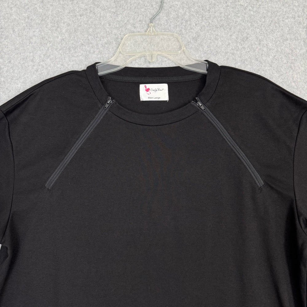 Comfy Chemo Men Large Chemotherapy Port Access Shirt Zipper Front Short Sleeves - Picture 2 of 15